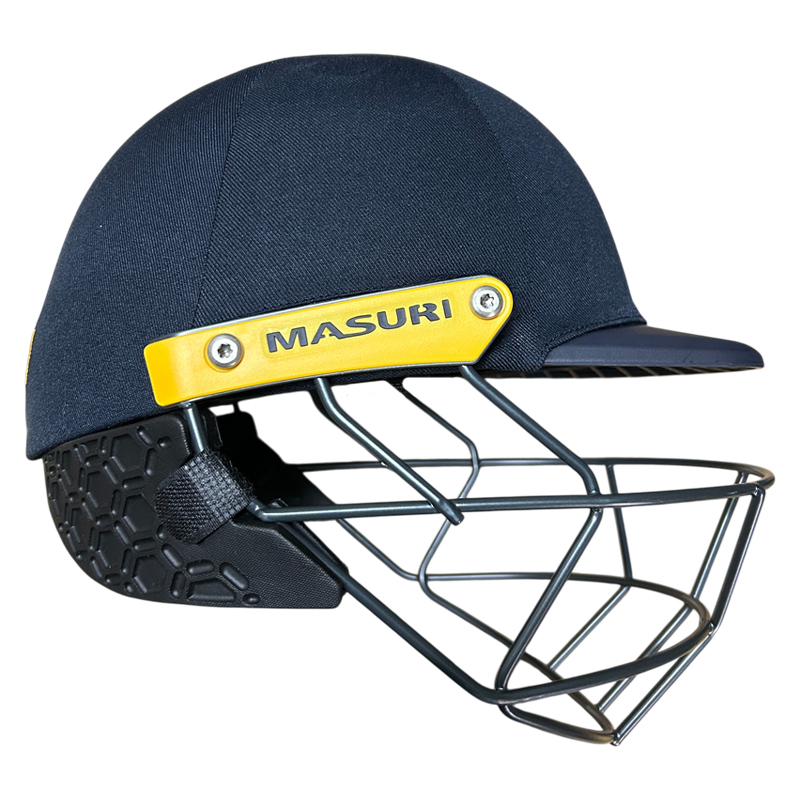 Masuri C Line Plus Junior cricket helmet with neck guard fitted side view